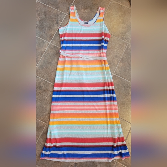 Faded Glory Multicolor Striped XL Maxi Dress with Bow - Picture 1 of 3